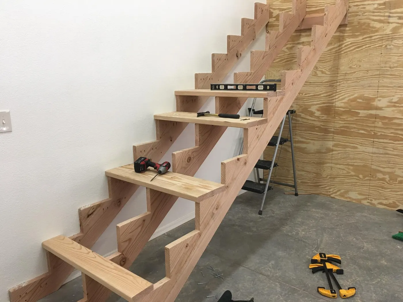 Custom stair framing detail during construction