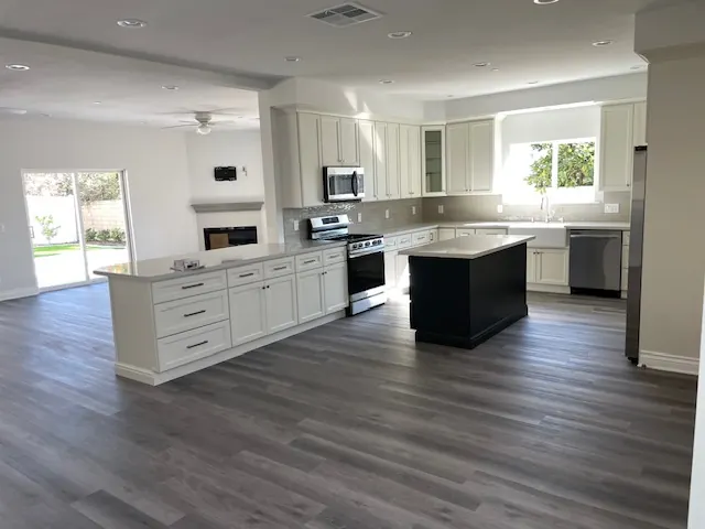 Open kitchen and living space in the Diamond Bar custom build