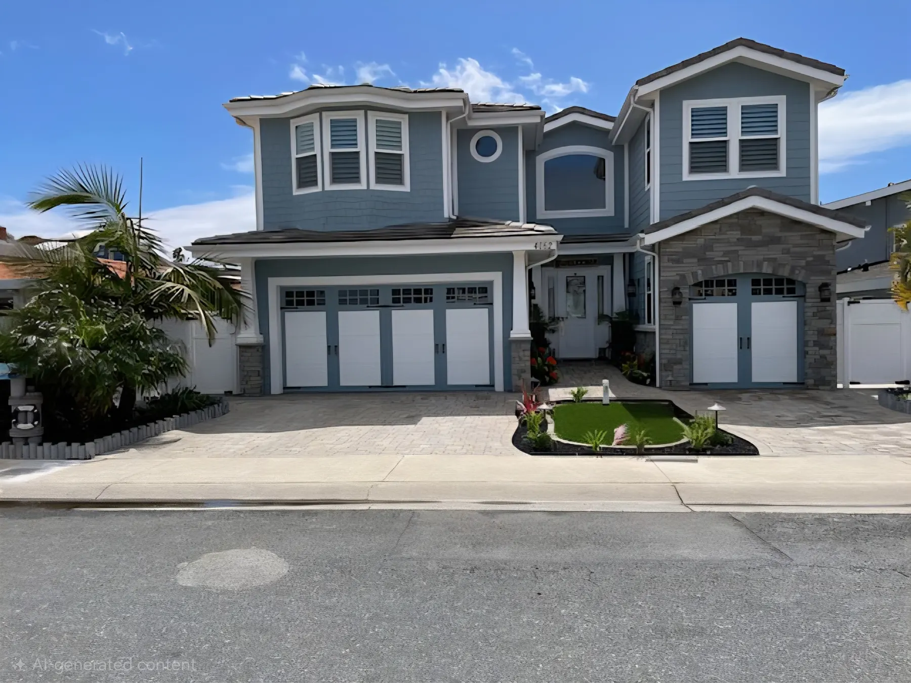 Finished exterior of the Huntington Beach custom home with Cape Cod-inspired detailing