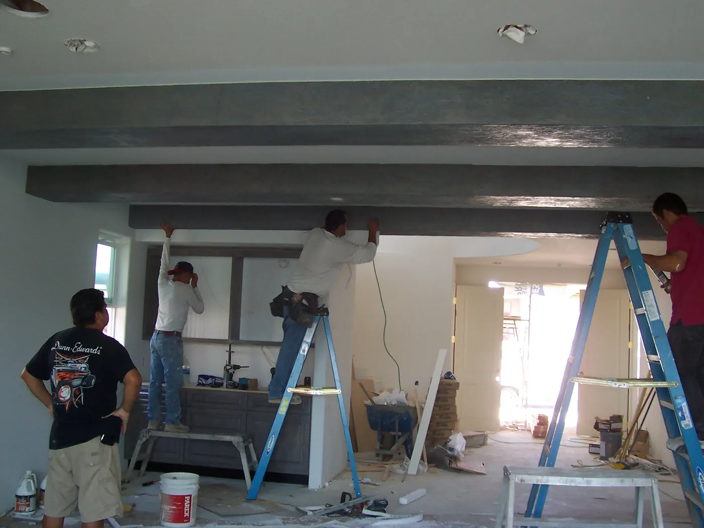 Interior construction work in progress at the Huntington Beach custom home