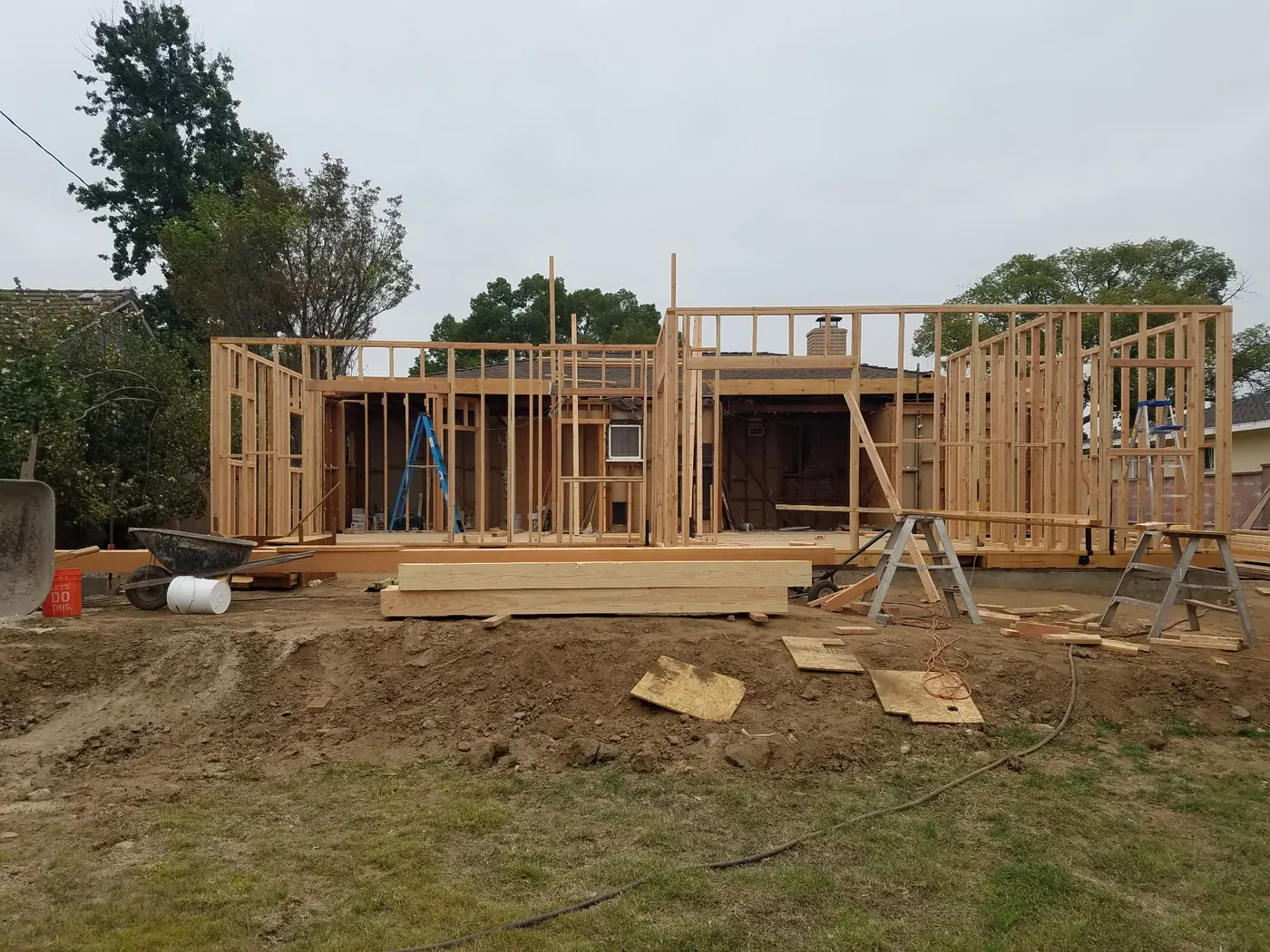 Framing phase during the West Covina residence addition
